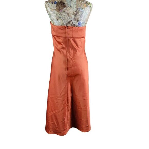Formal Melon Orange Strapless Empire Waist Mid Length Cocktail Evening Dress - Picture 7 of 9